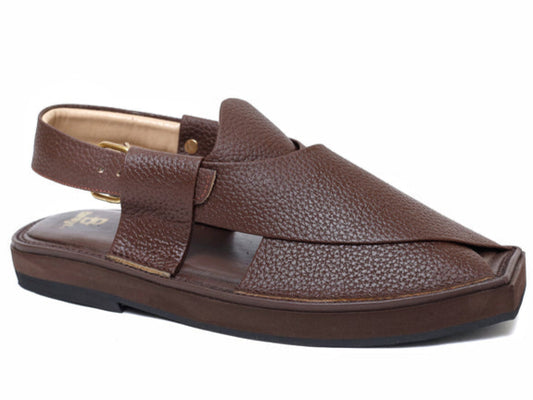 Brown sandal with a strap on a white background